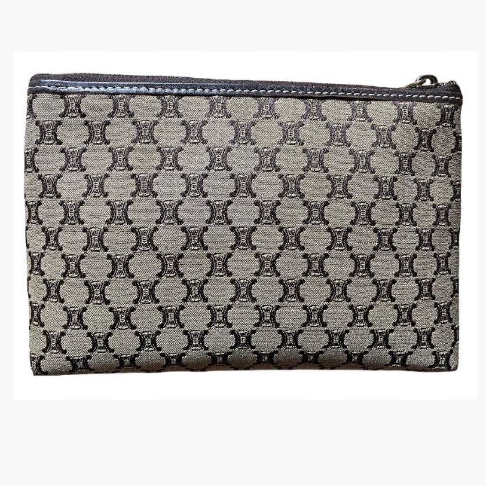 Celine Vintage Cosmetic Pouch Macadame or Triomphe Style Coated Canvas EUC - Picture 2 of 12